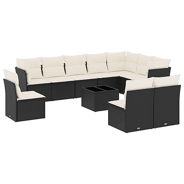 vidaXL 11-Tlg Garten-Sofagarnitur mit Kissen Schwarz Poly Rattan 3217806 günstig online kaufen