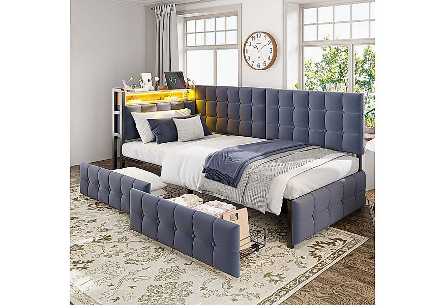 HAUSS SPOLE Schlafsofa 90x200 mit 2 Schubladen und LED-Lampe, USB- und Typ- günstig online kaufen