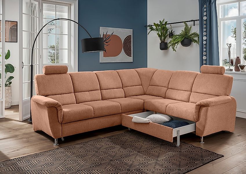 Home affaire Ecksofa »Pisa L-Form, mit Schlaffunktion, Stauraum, 2x höhenve günstig online kaufen