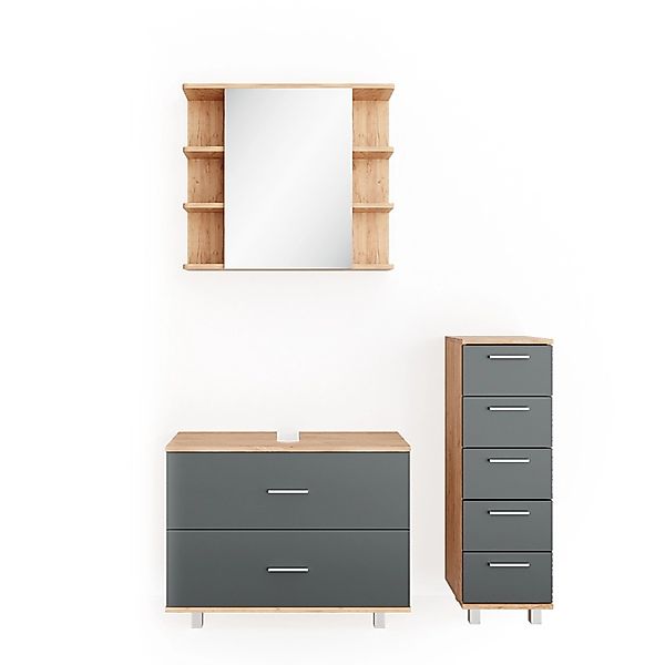 Vicco Badmöbel-Set Ilias Goldkraft Eiche/Anthrazit 3 Teile mit Unterschrank günstig online kaufen
