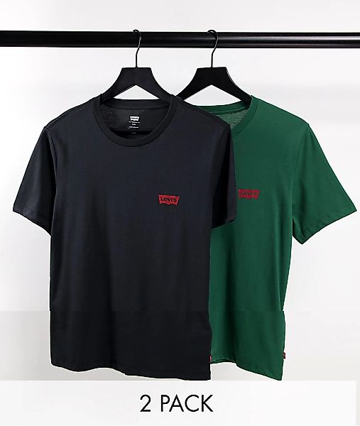 Levi's – T-Shirts in Grün/Schwarz mit Fledermausflügel-Logo im 2er-Pack, ex günstig online kaufen