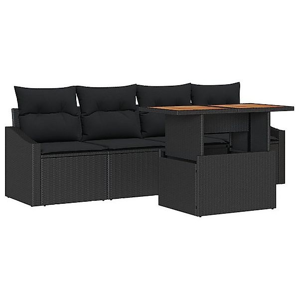 vidaXL Loungesofa 5-tlg. Garten-Essgruppe mit Kissen Schwarz Poly Rattan, 5 günstig online kaufen