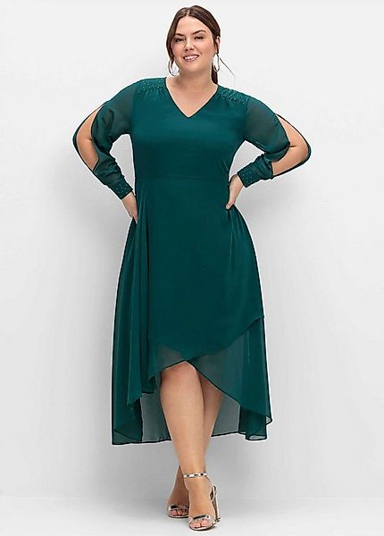 Sheego Etuikleid Abendkleid Langarm mit Cut-outs und Schmucksteinen günstig online kaufen