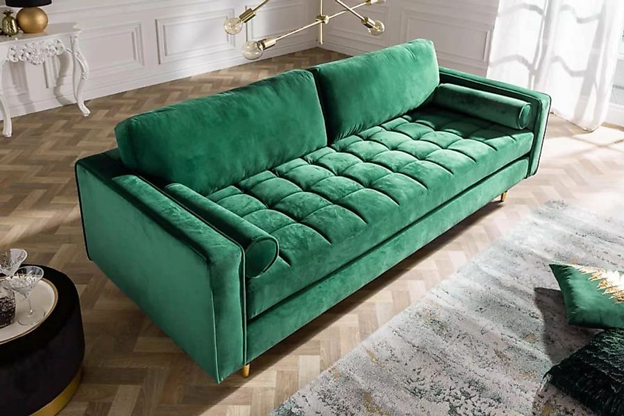 LebensWohnArt Sofa Modernes 3er Sofa 220cm COMFORT grün Samt Federkern günstig online kaufen