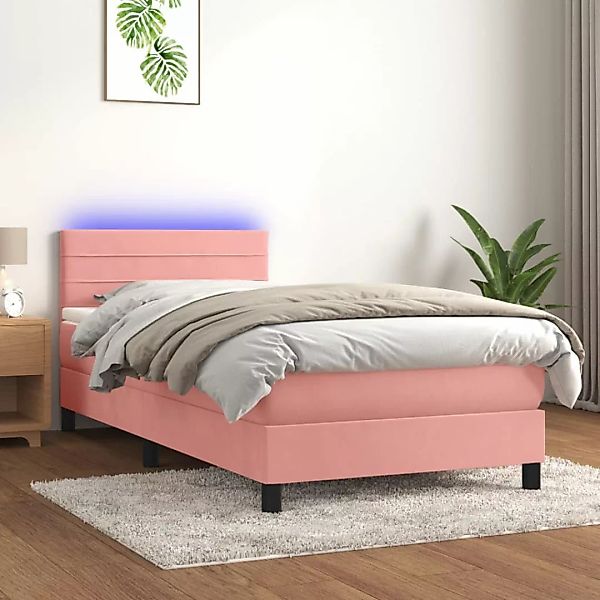 Vidaxl Boxspringbett Mit Matratze & Led Rosa 100x200 Cm Samt günstig online kaufen