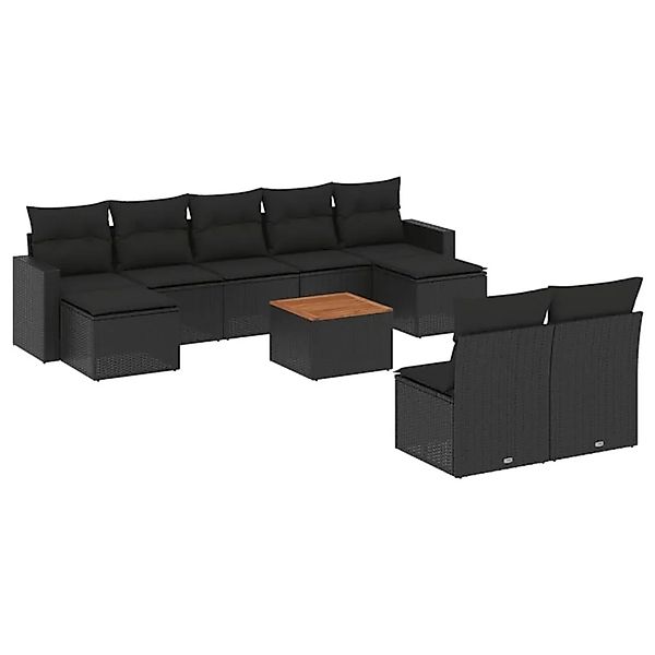 vidaXL 10-Tlg Garten-Sofagarnitur mit Kissen Schwarz Poly Rattan 3224319 günstig online kaufen