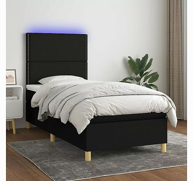 vidaXL Boxspringbett (90 x 200 cm, mit Nieten, Schwarz), mit LED günstig online kaufen