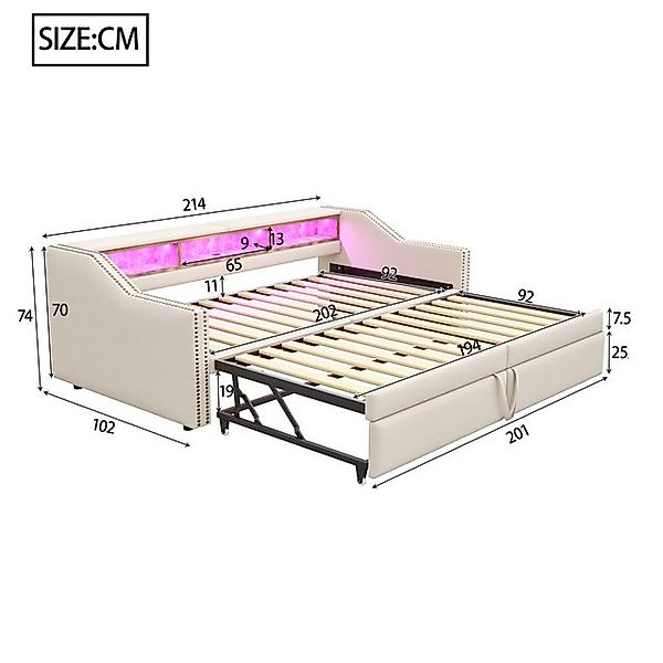 Merax Daybett, Polsterbett mit Ausziehbett, Schlafsofa mit LED und USB, 90/ günstig online kaufen