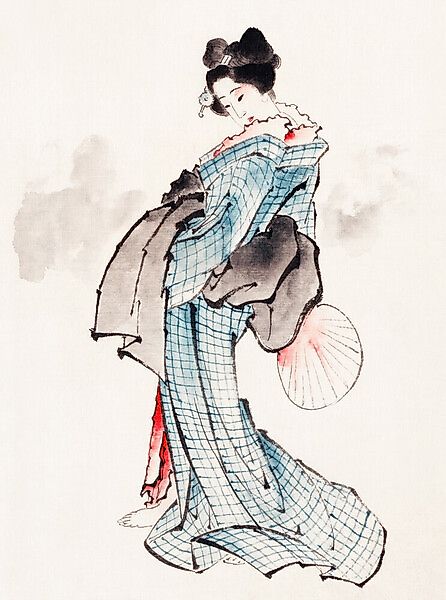 Poster / Leinwandbild - Woman In Kimono By Katsushika Hokusai günstig online kaufen
