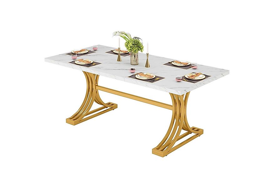 Tribesigns Esstisch 160x80 cm mit Marmoroptik Platte & Gold Metallgestell günstig online kaufen