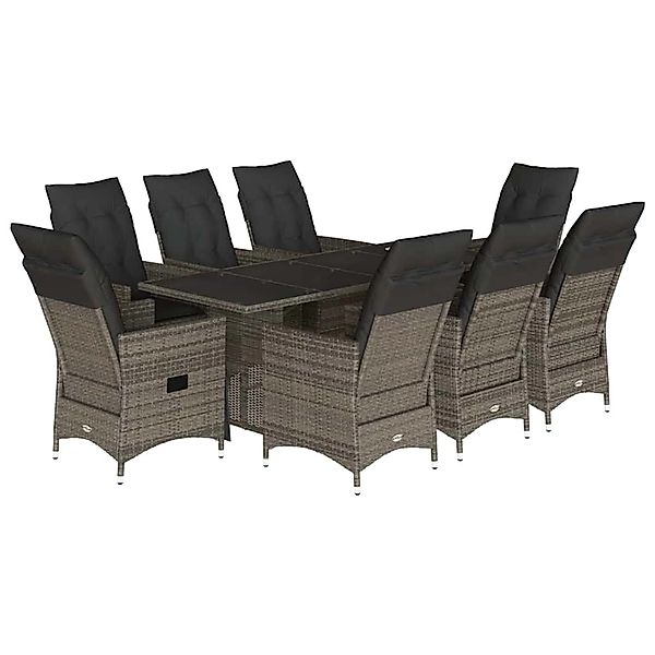 vidaXL 9-Tlg Garten-Essgruppe mit Kissen Grau Poly Rattan 3276746 günstig online kaufen