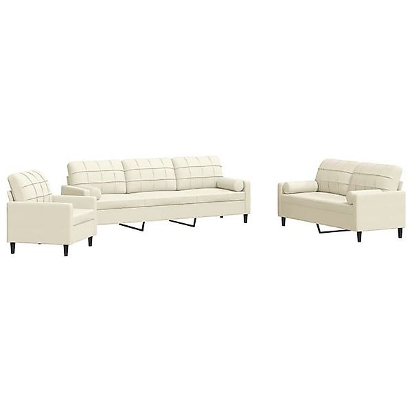 vidaXL Sofa 3-tlg. Sofagarnitur mit Kissen und Nackenrollen Creme Samt günstig online kaufen