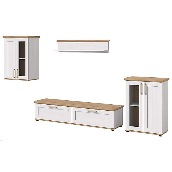 Inn.Furn Wohnwand 4-teilig in Weiß Lärche Landhaus 316 cm Mirano günstig online kaufen