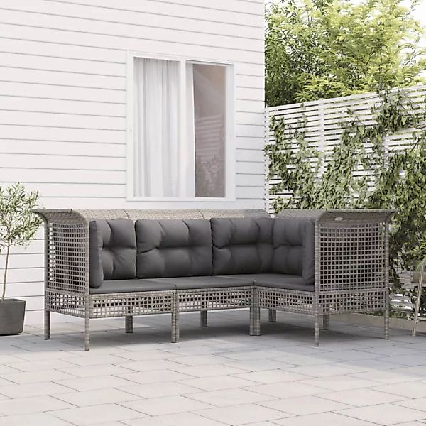 Vidaxl 4-tlg. Garten-lounge-set Mit Kissen Grau Poly Rattan günstig online kaufen