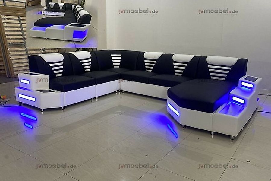 JVmoebel Ecksofa Sofa Couch U-Form Ledercouch Wohnlandschaft Ecksofa Schwar günstig online kaufen