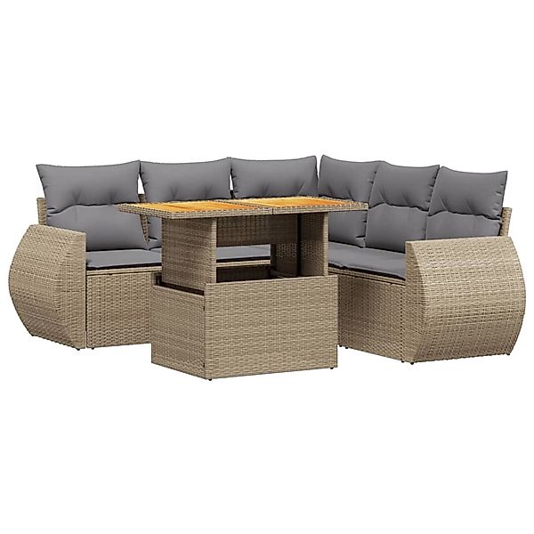 vidaXL 6-Tlg Garten-Sofagarnitur mit Kissen Beige Poly Rattan 3272193 günstig online kaufen