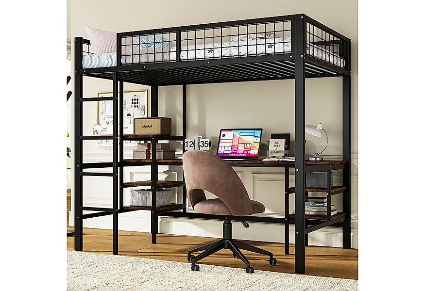 Flieks Hochbett Metallbett Kinderbett 90x200cm mit Tisch Regal und vierstuf günstig online kaufen