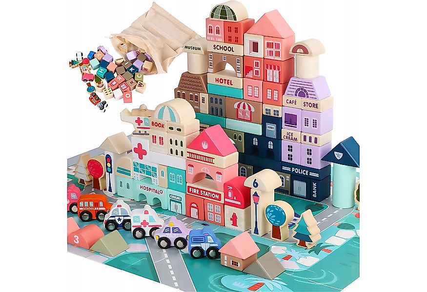 Kinderplay Dolls & Strollers Holzbausteine Stadt Set – 115 tlg Lernspiel – günstig online kaufen