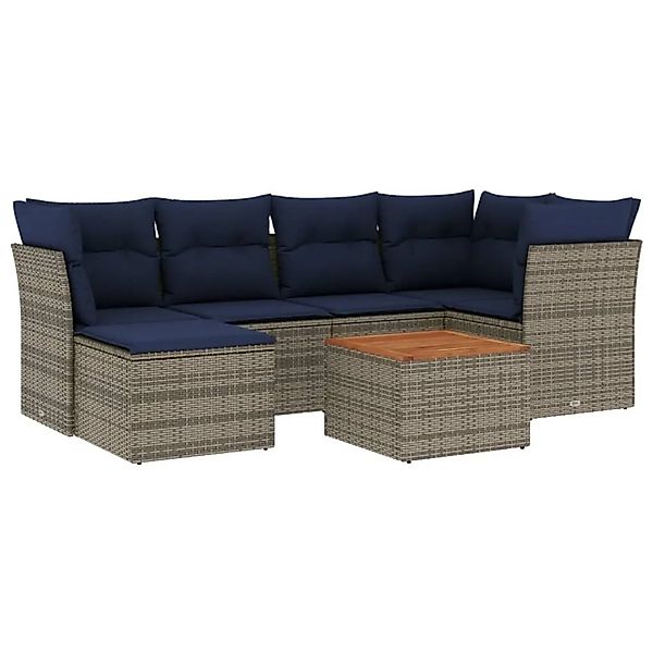 vidaXL 7-Tlg Gartensofa-Set mit Kissen Grau Polyrattan 3256082 günstig online kaufen