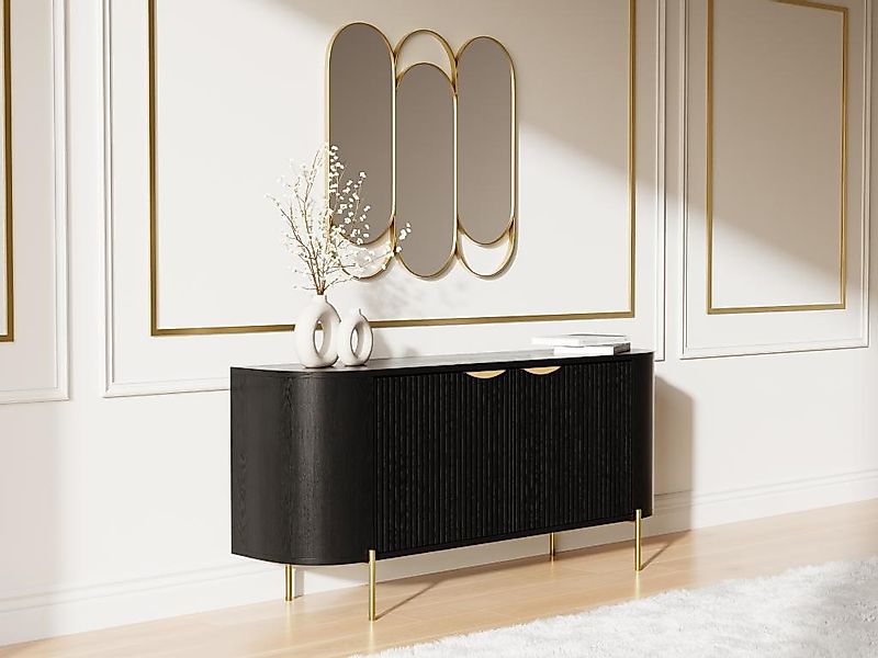 Sideboard mit 2 Türen - Mangoholz & goldfarbenes Metall - Schwarz - NEVILI günstig online kaufen