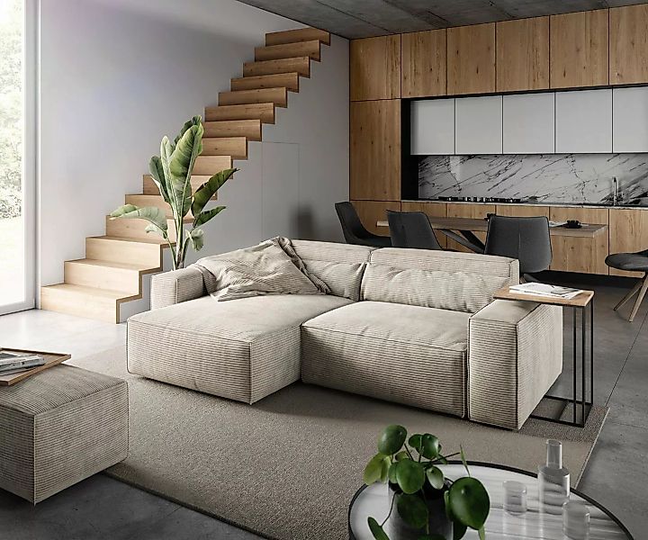 DELIFE Big-Sofa Sirpio, L Cord Beige 260x160 cm Recamiere variabel mit Hock günstig online kaufen