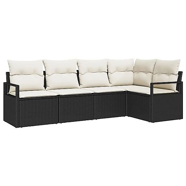 vidaXL Gartensofa-Set mit Kissen 5 Stk Schwarz und Weiß Poly-Rattan 3355046 günstig online kaufen