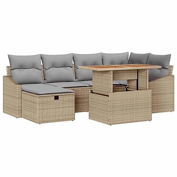 vidaXL Garten-Sofa-Set 7-Tlg Beige Poly Rattan 3361357 günstig online kaufen