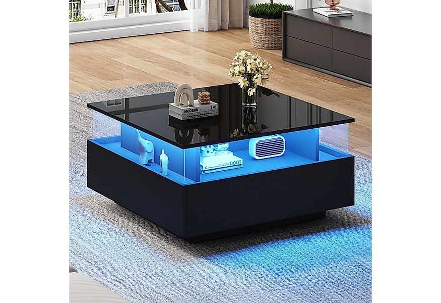 STILVORA Couchtisch mit LED-Beleuchtung,Wohnzimmertisch Sofatisch mit Schub günstig online kaufen