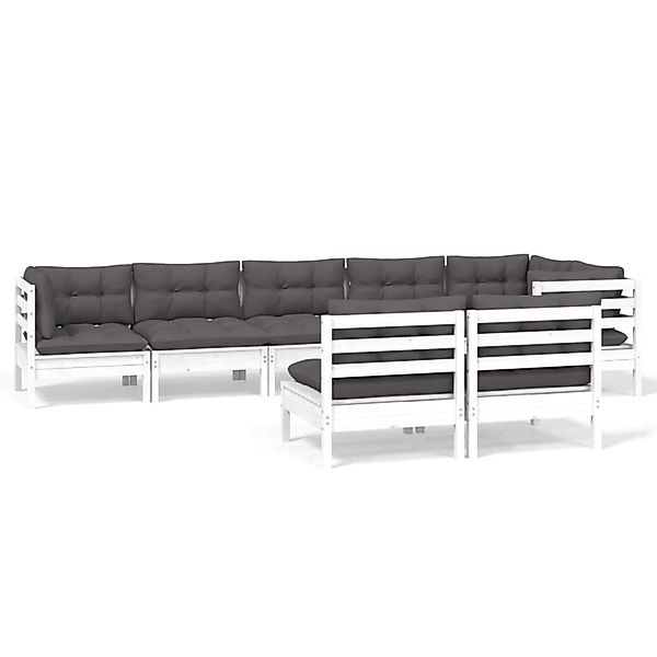 vidaXL 8-Tlg Garten-Lounge-Set mit Kissen Weiß Kiefer Massivholz 3096455 günstig online kaufen