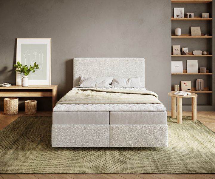 DELIFE Boxspringbett Dream-Well, Bouclé Creme-Weiß 140x200 günstig online kaufen
