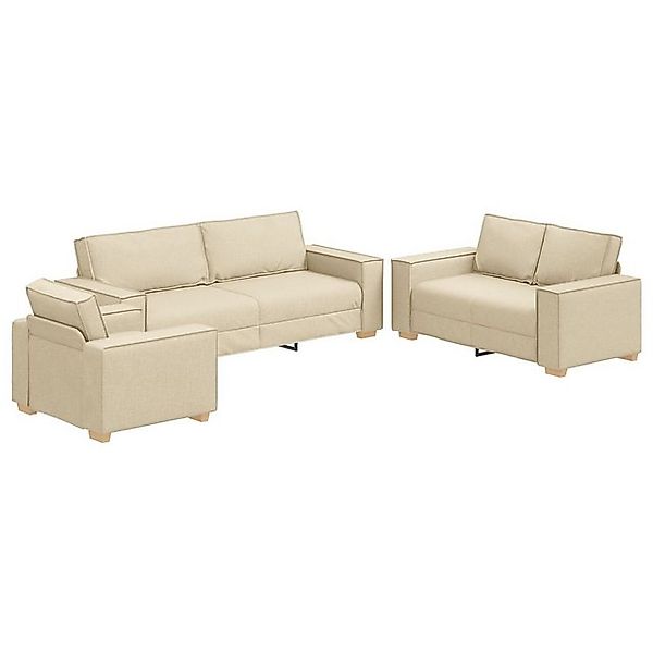 vidaXL Sofa 3-teiliges Sofaset mit Kissen, cremefarbenes Gewebe, 3 Teile günstig online kaufen