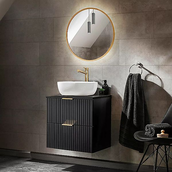 Badezimmer Möbel Set, 60cm Waschtisch mit Keramik Aufsatzbecken, 2 Hochschr günstig online kaufen