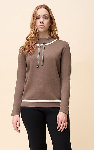 Passioni Strickpullover in dunklem Taupe mit weißen Streifen und glitzernde günstig online kaufen