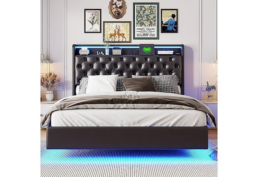 PXloue Polsterbett LED Doppelbett (Kein Bettfuß-Design), Stauraumbett, mit günstig online kaufen