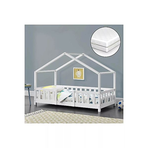 Hausbett Kinderbett weiß Kiefer THULE-100 Liegefläche 70x140 cm mit Kaltsch günstig online kaufen