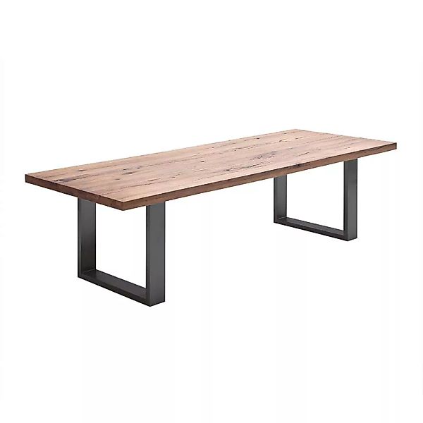 Tisch aus Zerreiche massiv dunkel lackiert Bügelgestell aus Stahl günstig online kaufen