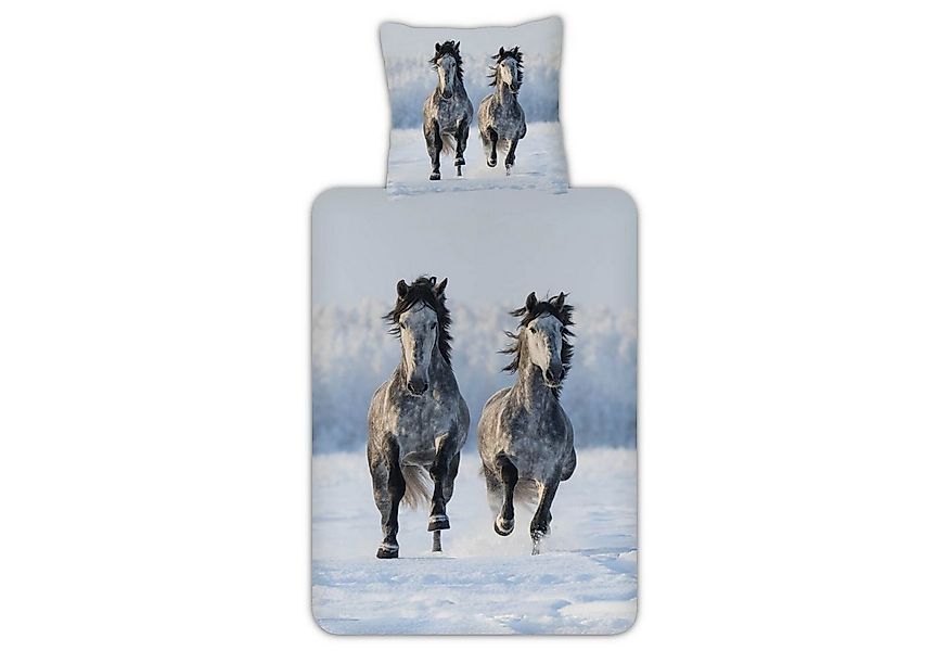 ESPiCO Kinderbettwäsche Schneepferde, Flanell, 2 teilig, Tiermotiv, Winter, günstig online kaufen