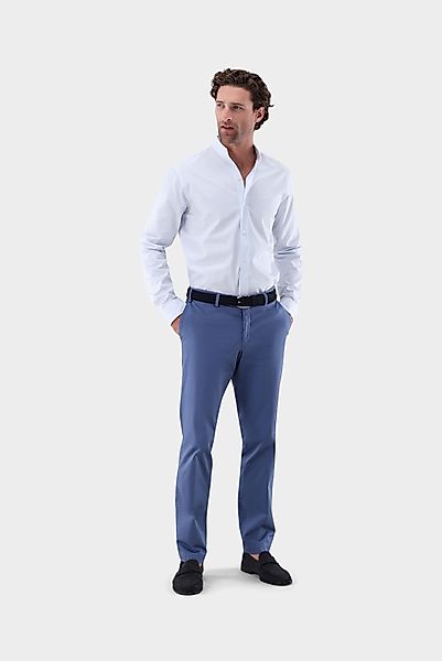 Stehkragenhemd mit V-Auschnitt aus Twill günstig online kaufen