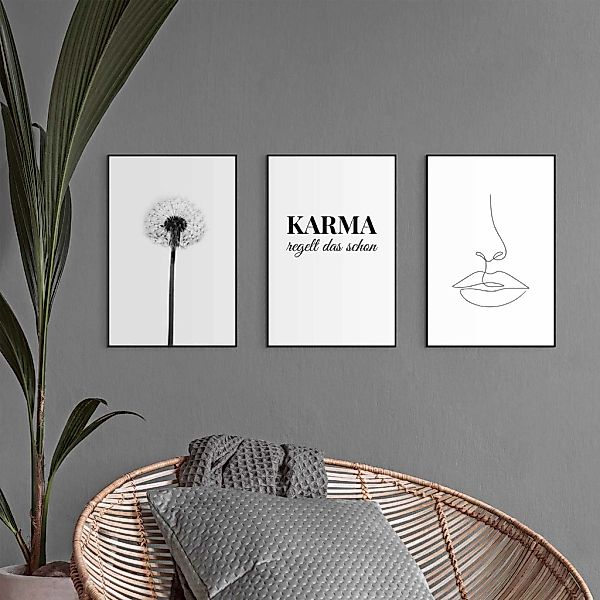 Reinders Wandbild "Wandbilder Set Modern Art Pusteblume - Linienzeichnung - günstig online kaufen