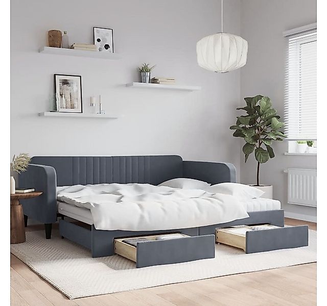 vidaXL Bett, Tagesbett Ausziehbar mit Schubladen Dunkelgrau 100x200 cm Samt günstig online kaufen