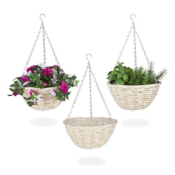 relaxdays Blumenampel Geflochtene Blumenampel im 3er günstig online kaufen