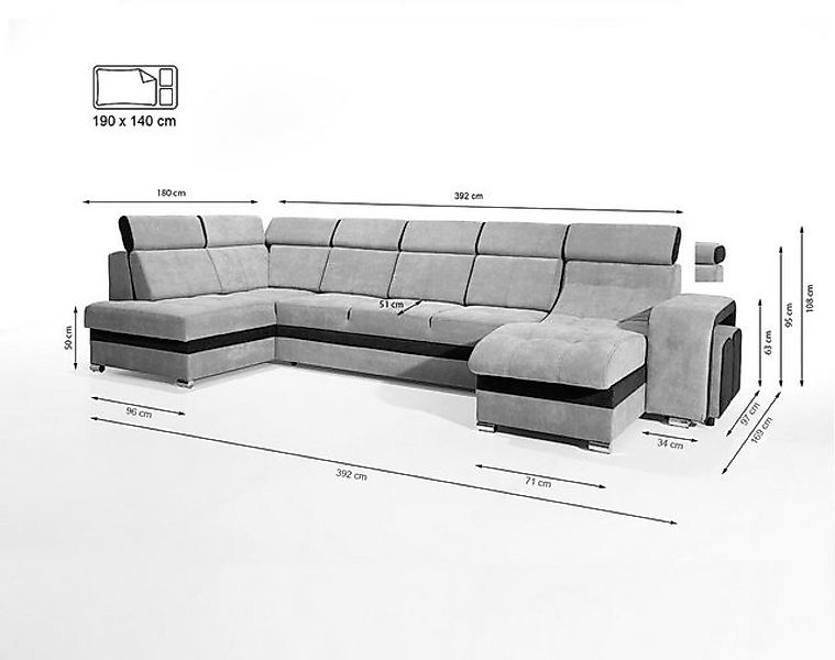 robin Big-Sofa L-Form Ecksofa: Schlaffunktion, 2 Bettkästen, 7 Kopfstützen günstig online kaufen