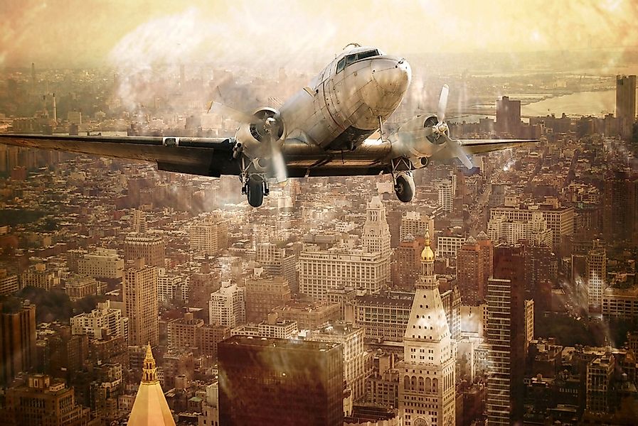 Papermoon Fototapete "Flugzeug über Stadt" günstig online kaufen