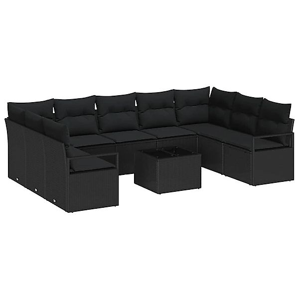 vidaXL Garten-Sofa-Set 10-Tlg Schwarz Poly Rattan 3346553 günstig online kaufen