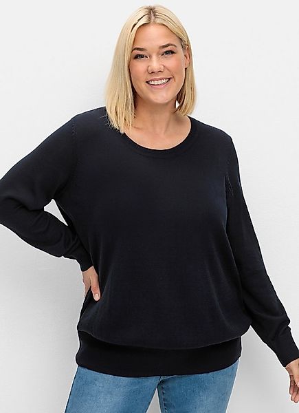 Sheego Strickpullover Rundhalspullover Langarm aus leichtem Strick, mit Rip günstig online kaufen