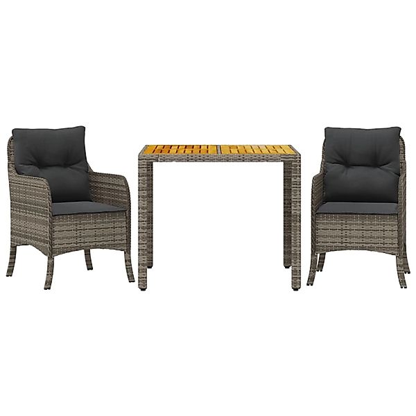 vidaXL 3-Tlg Garten-Essgruppe mit Kissen Grau Poly Rattan 3211872 günstig online kaufen