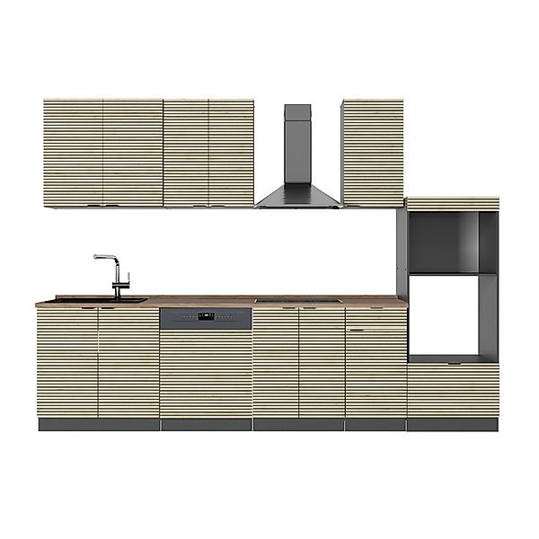 Vicco Fame-Line Küchenzeile Eiche Paneel/Anthrazit 300 cm mit HochschrankAP günstig online kaufen