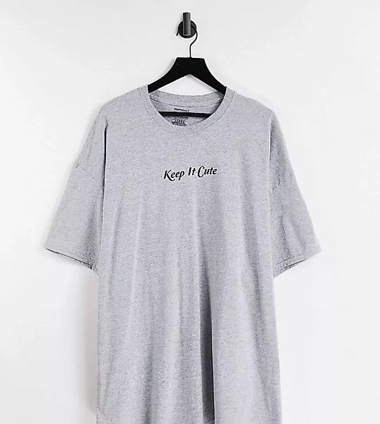 Heartbreak Plus – T-Shirt mit „Keep It Cute“-Schriftzug-Grau günstig online kaufen