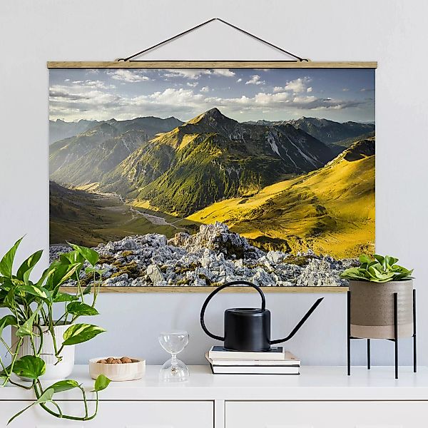 Stoffbild Berge mit Posterleisten - Querformat Berge und Tal der Lechtaler günstig online kaufen