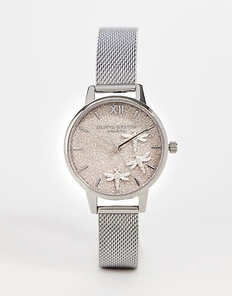 Olivia Burton – Armbanduhr mit Mesh-Armband und glitzerndem Ziffernblatt in günstig online kaufen